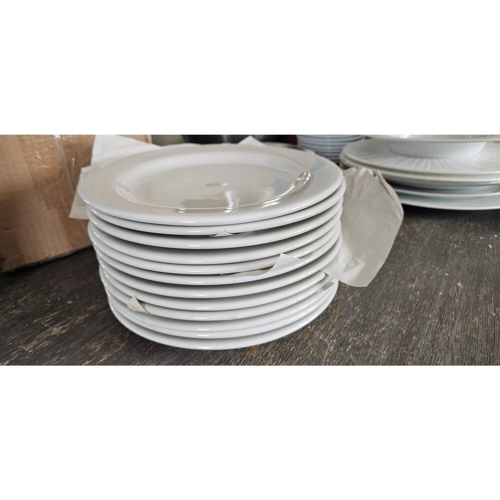 Anfora White Round Rimmed Ceramic Plates - Set of 12